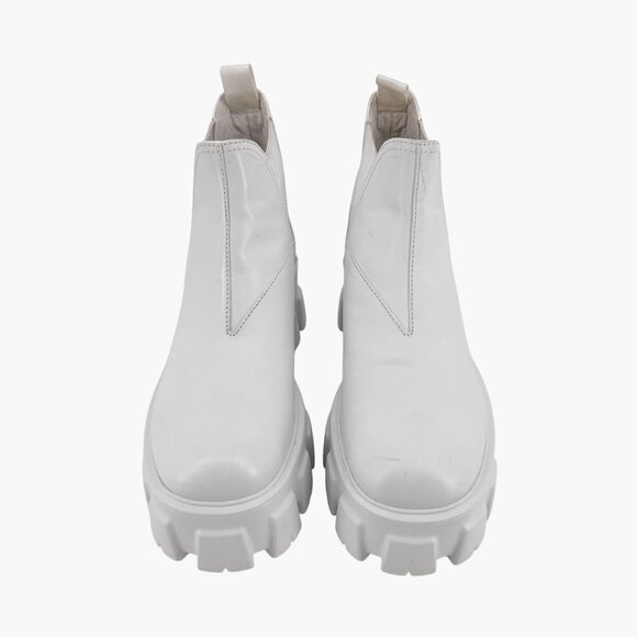 Prada Monolith White Leather Chelsea Ankle Boots Lug Sole Size 37 US 7 Women's - Picture 2 of 15